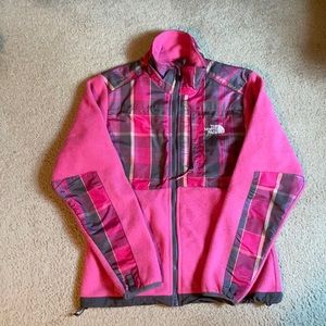 The North Face Full Zip Pink Fleece Jacket with Plaid Accents